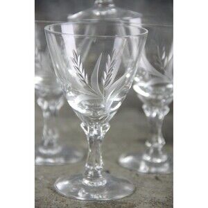 Set of 4 Fostoria Wheat Pattern Etched Crystal Goblets Glasses, 2 sets available
